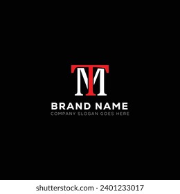 MT White Letter monogram Logo Design with Black Background. M T