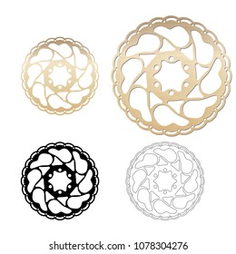 MTB Bike, Bicycle Disc Brake Rotor. Set of realistic, silhouette, simple, sketch rotor. Bike Spare Parts Series.