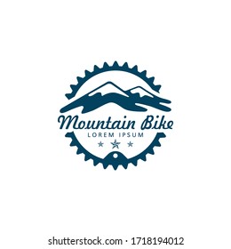 MTB bike logo with mountain and gear or chain ring vector