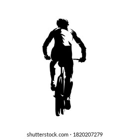 MTB biker, rear view. Mountain bike cycling. Isolated vector silhouette