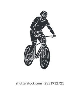 Icono del ciclista MTB Ilustración de Silhouette. Símbolo gráfico de pictograma de vectores de bicicleta de montaña Clip Art. Dibujo de dibujos de Doodle Signo negro.