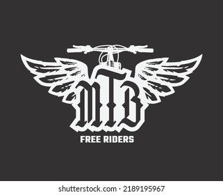 MTB logo, steering wheel and wings on a dark background.
