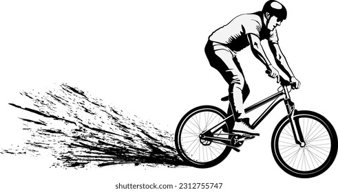 MTB rider - black and white vector illustration