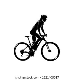 Mtb rider, woman on her mountain bike, side view isolated vector silhouette