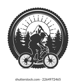 Forma de diseño de imágenes prediseñadas para la ilustración de la rueda MTB. Vector de iconos de silueta de la bicicleta de montaña.