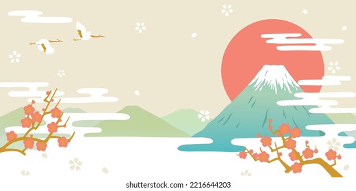 Mt.Fuji and first sunrise in Japan. Japanese New Year's card.