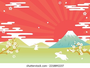 Mt.Fuji and first sunrise in Japan. Rabbit for New Year's Day