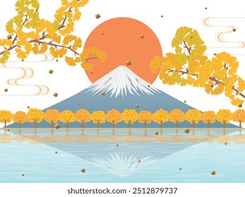 Mt.Fuji and ginkgo tree.
traditional Japanese autumn scenery.
autumn season.