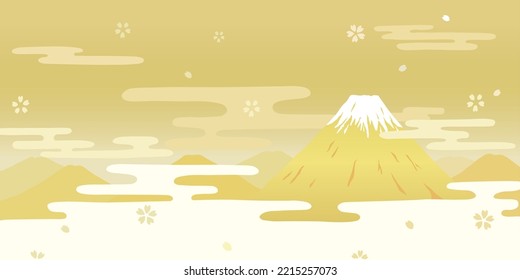 Mt.Fuji and gold folding screen. Japanese New Year's card.