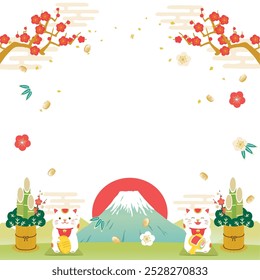 Mt.Fuji and Lucky charm background for New Year's Day.Japanese translation is "New Year's gift sale"