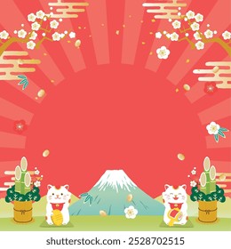 Mt.Fuji and Lucky charm background for New Year's Day.