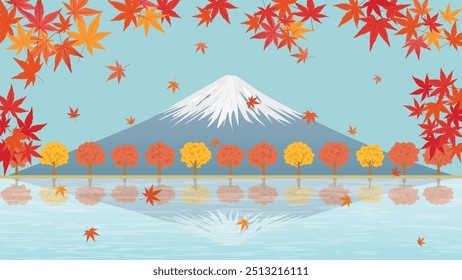 Monte Fuji y árbol momiji.
Paisaje tradicional japonés de otoño.
Temporada de otoño.