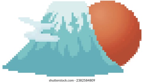Mt.Fuji in pixel art. Vector illustration.
