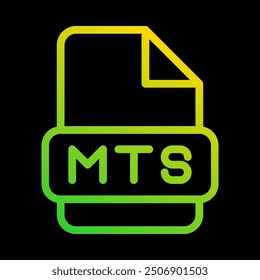 Mts file type icon. document, format, extension. with an outline gradient design. Can be used for multimedia files. vector illustration.