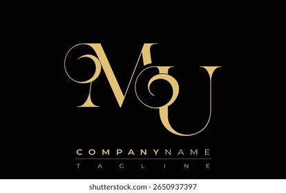MU Abstract logotipo de joia criativa. Um logotipo elegante com iniciais de monograma dourado em uma tipografia elegante e moderna, perfeito para a marca