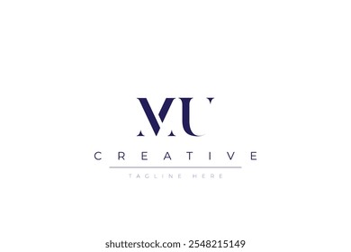 Letras abstratas minimalistas MU Logo Monogram. Trata-se de um logótipo minimalista, constituído pela combinação de duas letras