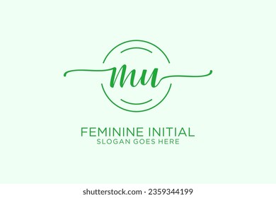 MU beauty monogram and elegant logo design handwriting logo of initial signature, wedding, fashion, floral and botanical with creative template.