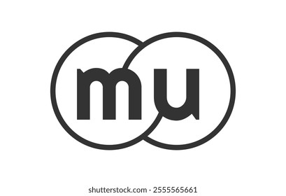 MU business company emblem with outline rounds and letters m u. Logo template of two merged circles for brand identity, logotype. Vector Infinity symbol  and technology sign.