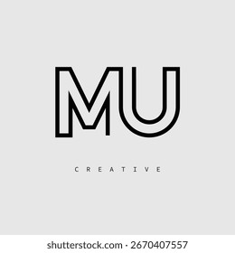 Logotipo de letra creativa de MU: monograma de línea mínima en negro para un diseño de identidad de marca moderno.