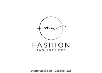 MU Feminine logo beauty monogram and elegant logo design, handwriting logo of initial signature, wedding, fashion, floral and botanical with creative template.