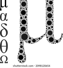 Mu Greek lowercase letter mosaic icon. Vector collage is composed of randomized bacterium icons. Covid-2019 mosaic Mu Greek lowercase letter icon and additional icons.
