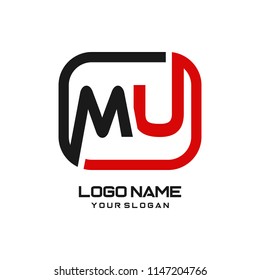 MU initial box letter logo template vector