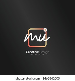 MU initial handwriting with color logo icon template vector.