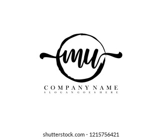 MU initial handwriting logo circle template vector