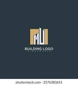MU initial letter building logo for real estate with square design