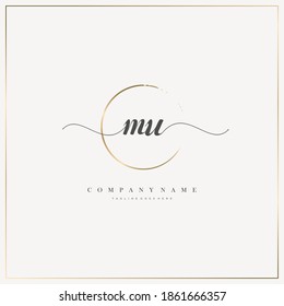 MU Initial Letter handwriting logo hand drawn template vector, logo for beauty, cosmetics, wedding, fashion and business