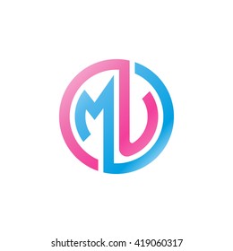 MU initial letters looping linked circle logo blue pink