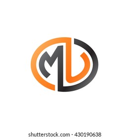MU initial letters looping linked ellipse logo orange black