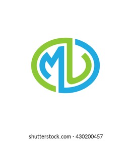 MU initial letters looping linked ellipse logo blue green
