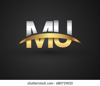 MU initial logo company name colored gold and silver swoosh design. vector logo for business and company identity.
