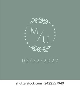 MU initial modern monogram wedding with creative circle line