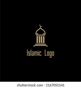 MU initial monogram for islamic logo with mosque icon design