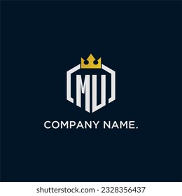 MU initial monogram logo design for hexagon style  crown elegant image