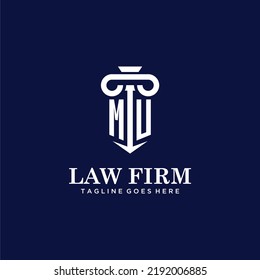 Leyenda del logotipo del monograma inicial de la MU con diseño de hitos