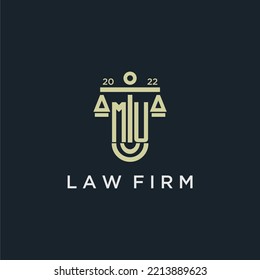MU initial monogram logo for lawfirm with scale vector design