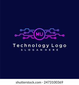 MU initial monogram for technology logo with circle style design