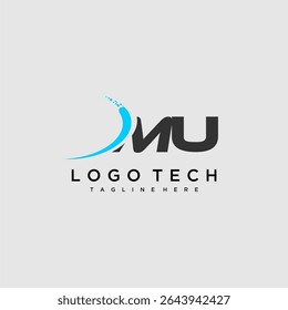Monograma inicial de MU para design de logotipo de tecnologia