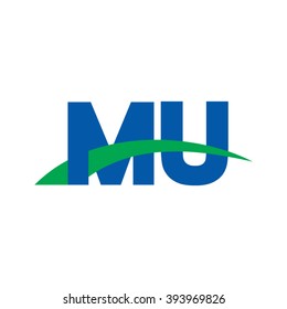 MU initial overlapping swoosh letter logo blue green
