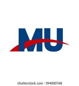 MU initial overlapping swoosh letter logo blue red