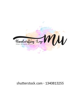 MU initial signature logo. handwriting logo template vector,