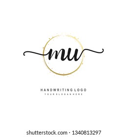 MU initial signature logo. handwriting logo template vector,