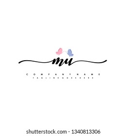 MU initial signature logo. handwriting logo template vector,