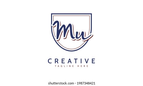 Iniciales MU, vector de logotipo de escritura a mano