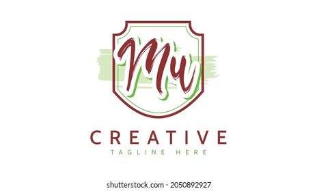 MU Initials, handwriting logo vector