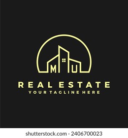 Las iniciales de la MU albergan el logotipo de la moderna empresa de construcción vector.eps