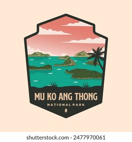 mu ko ang thong national park emblem patch logo vector illustration design, thailand landmark emblem design